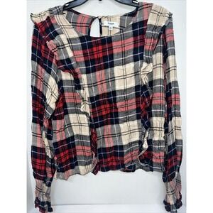 Kensie Jeans Shirt Women's Size XL Red Plaid Long Sleeve